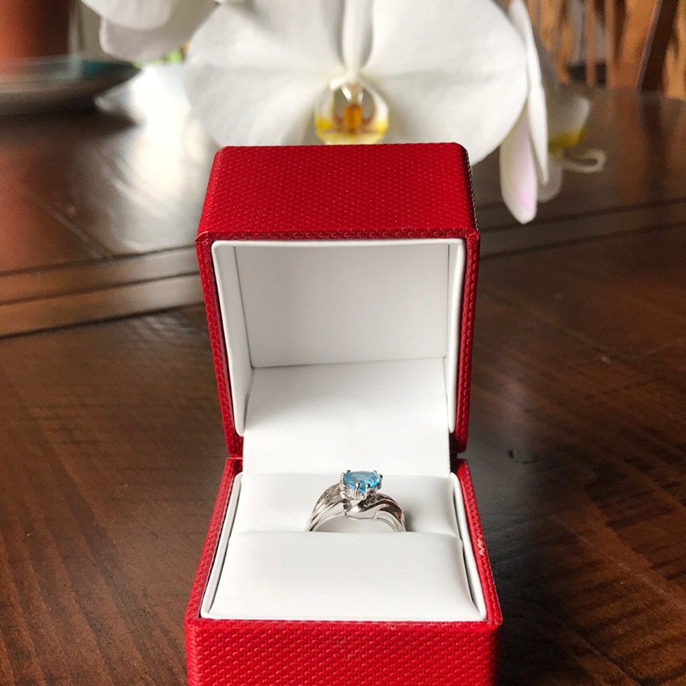 Blue Topaz/Zirconia Engagement Ring